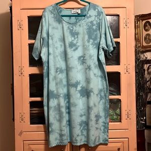 Tie Dye Cotton French Terry Dress w/ Scoop Neckline & Short Sleeves